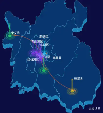 echarts南昌市地图渲染效果实例-飞线图